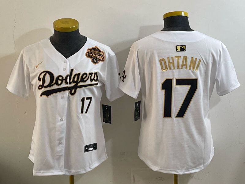 Women Nike 2026 Los Angeles Dodgers #17 Ohtani White Gold Game MLB Jersey 065